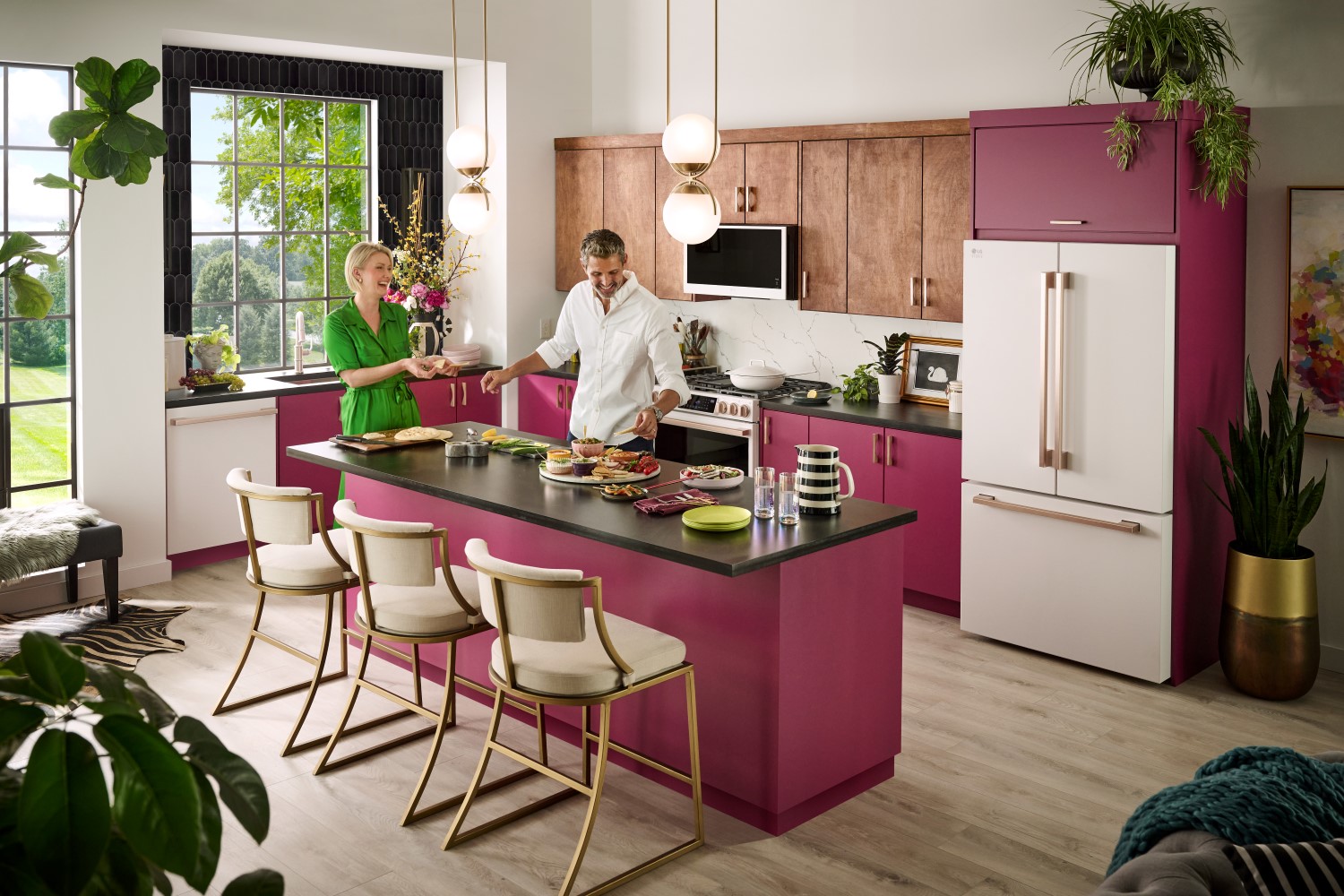 Couple cooking in a high end kitchen