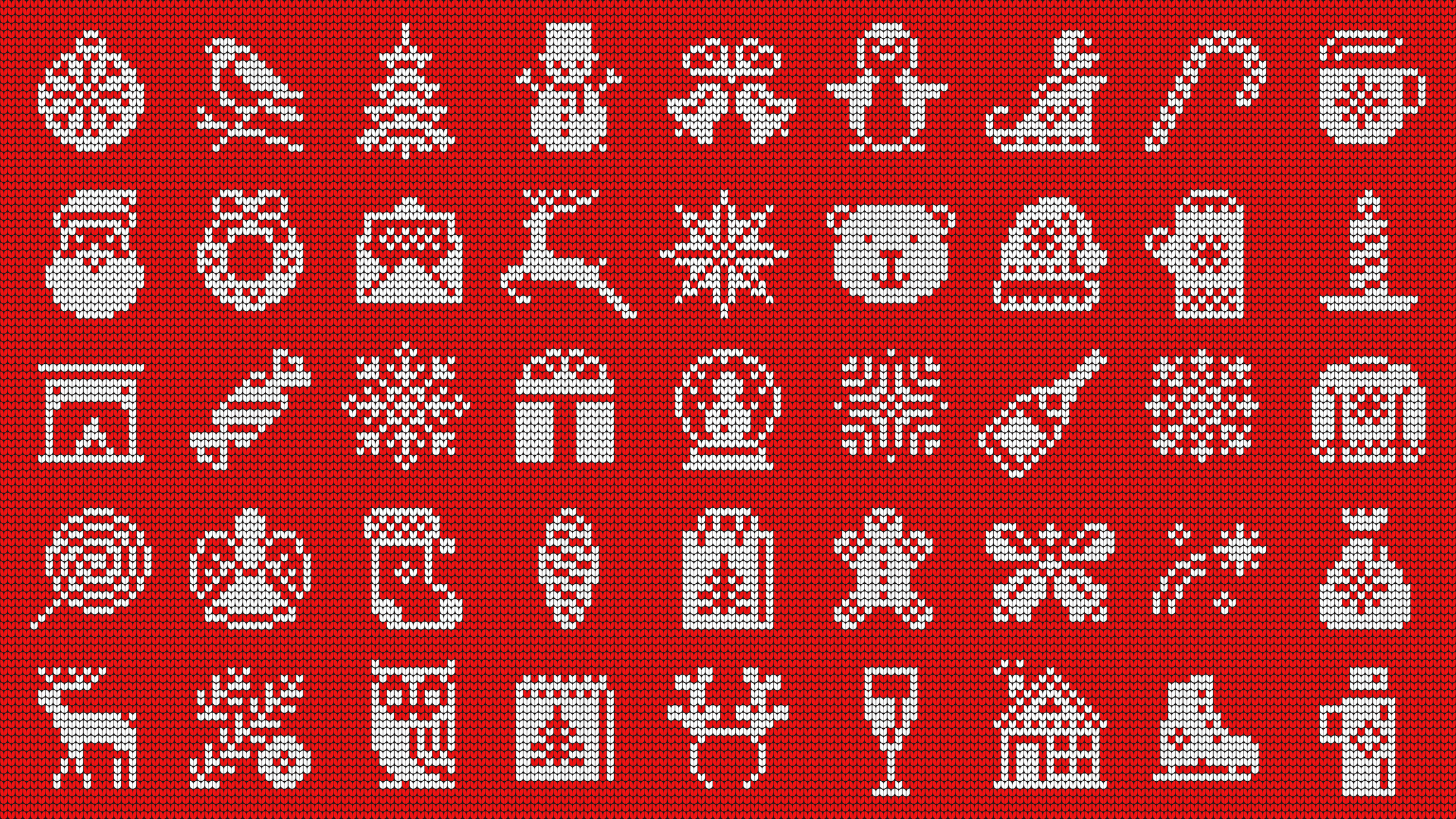 Festive knitted elements set - Christmas and New Year designs on red background