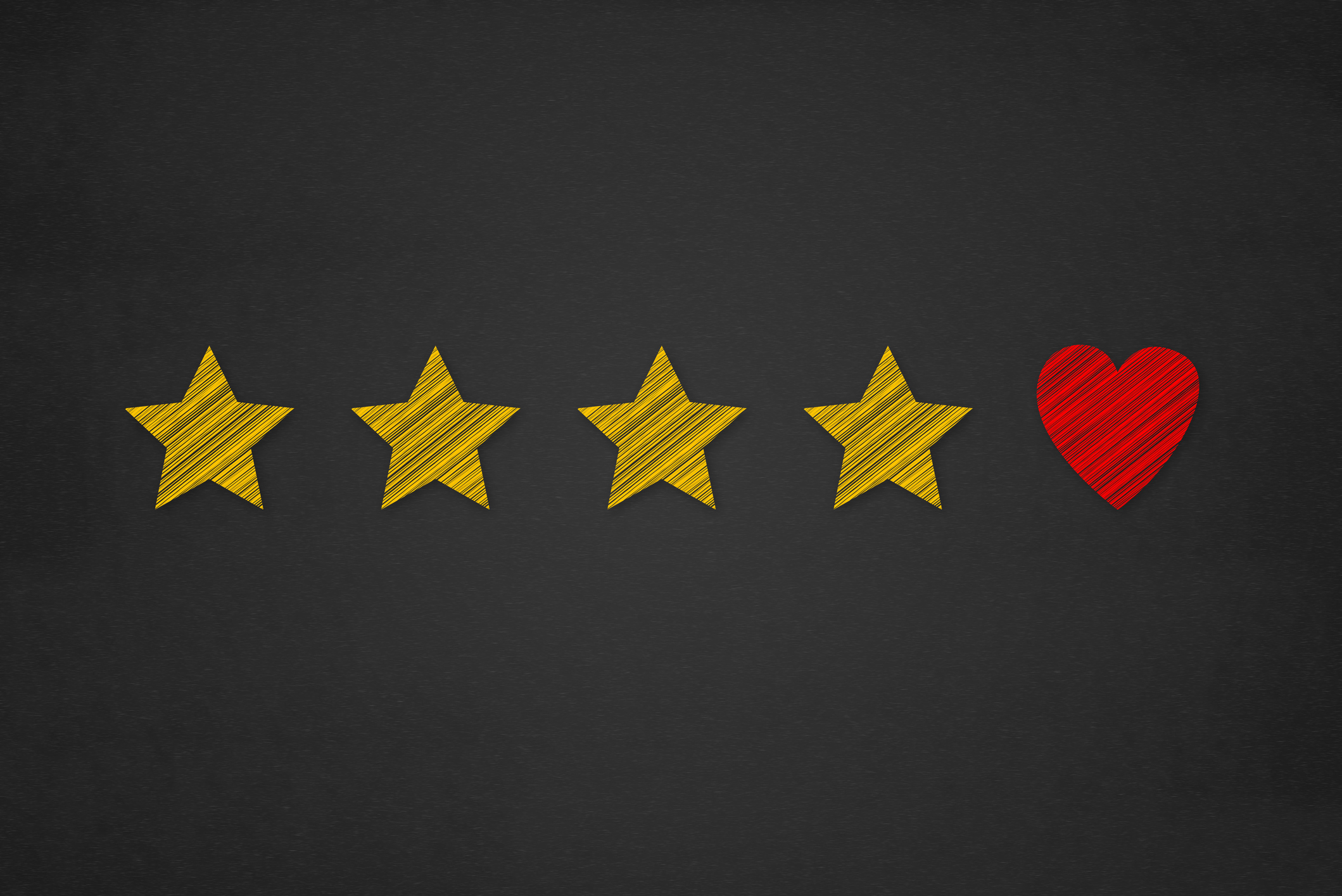 Four yellow review stars with the fifth "star" being a red heart.