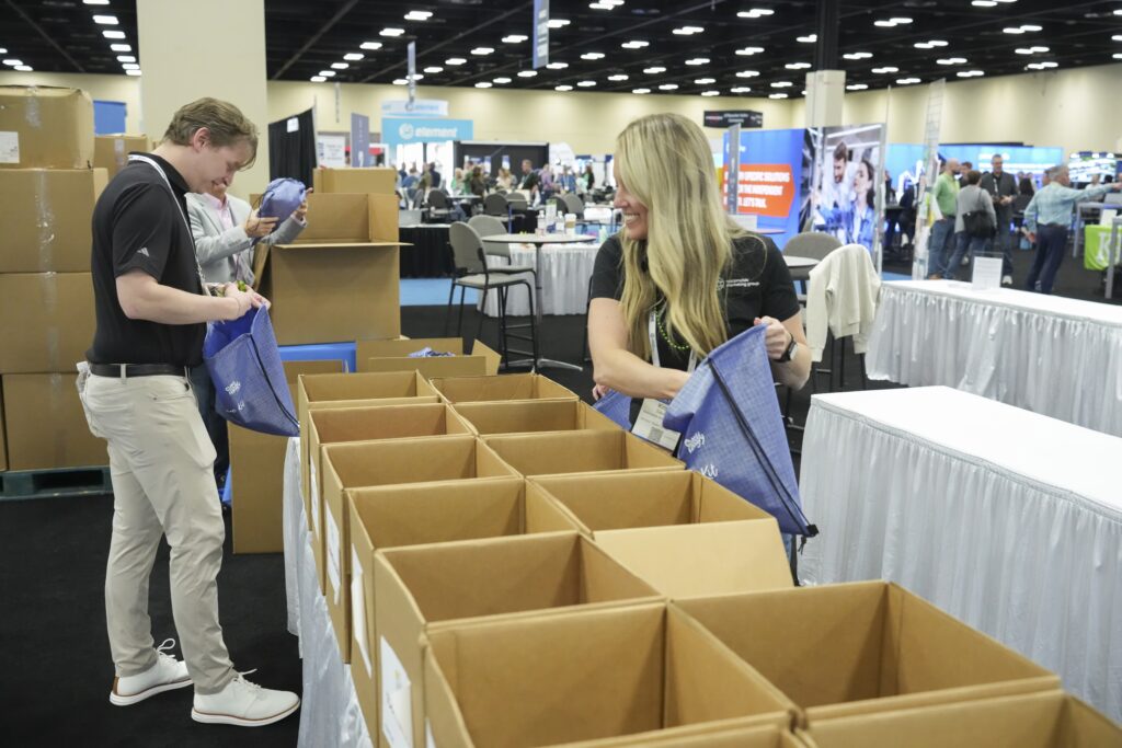 Boxes being packed at a convention