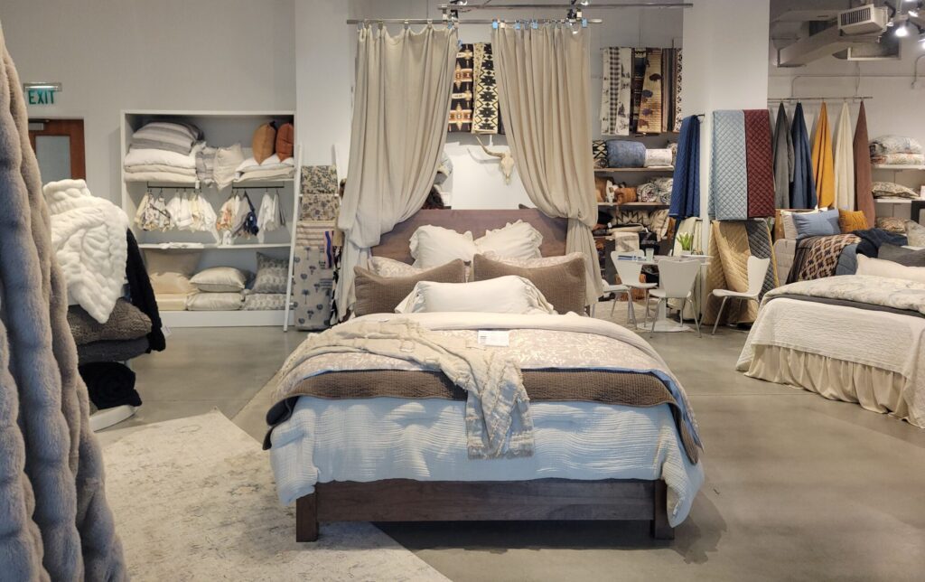 Bedroom set up in a showroom