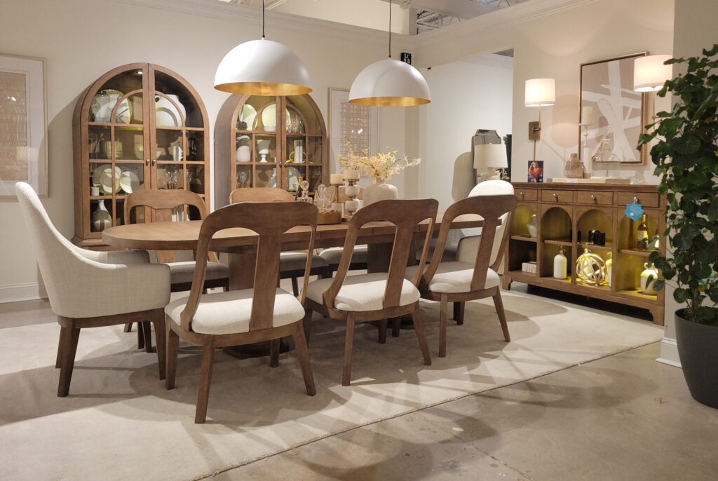 Dining room set in a furniture showroom