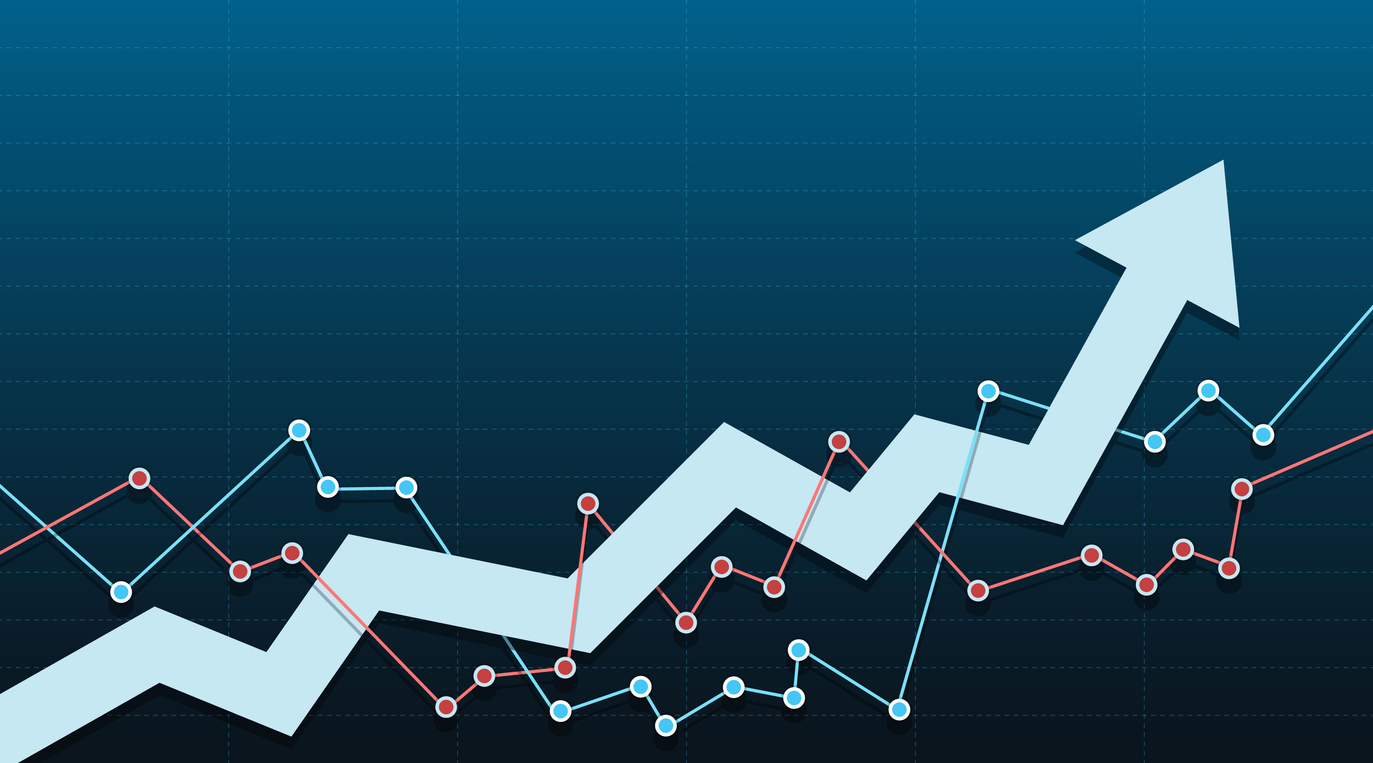 Abstract financial chart with an arrow pointing up
