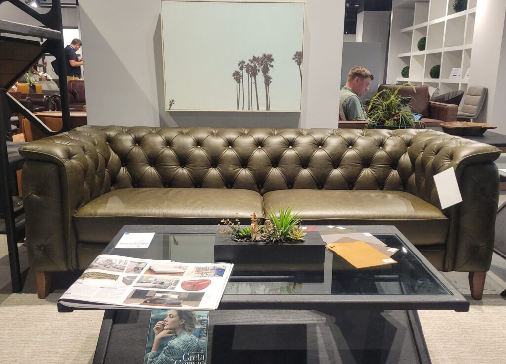 olive green vintage inspired leather sofa