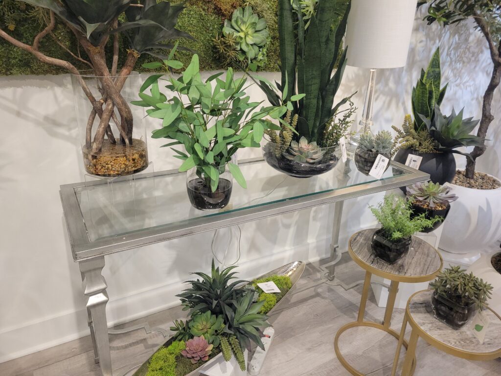 A display of faux plants