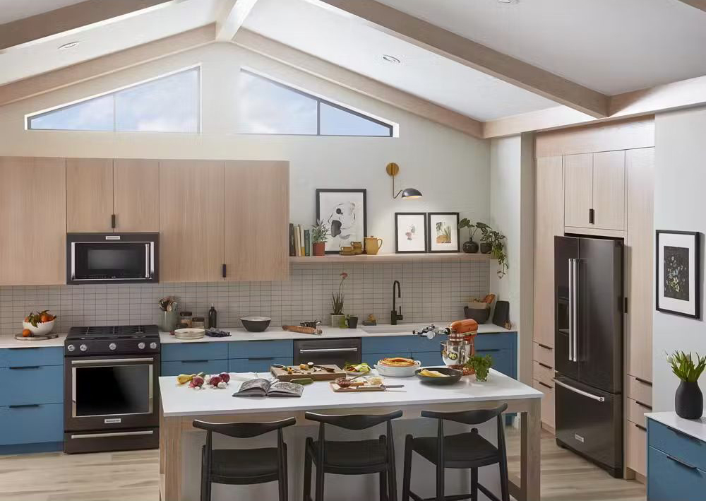 Modern kitchen with high ceiling
