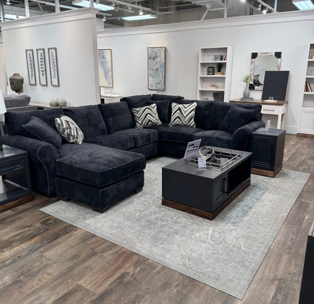 Sectional sofa display in a furniture showroom