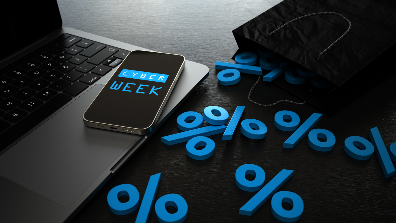 Online Shopping Cyber Week Online shopping during a Cyber Week. 3d illustration.