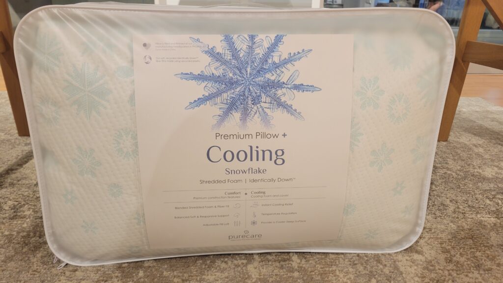Cooling Snowflake pillow in packaging